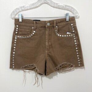 Blank NYC The Reeve Overdyed Denim Stud Brown Shorts Western Festival 27 NWT